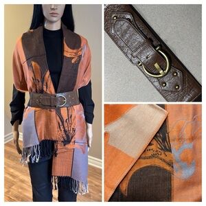 2 Piece Pashmina Blanket Scarf & Brown Waist Belt Set